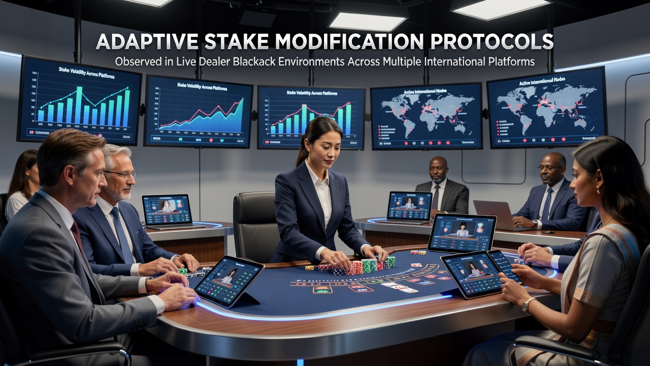 Live dealer blackjack table with digital stake adjustment interface displayed on screen