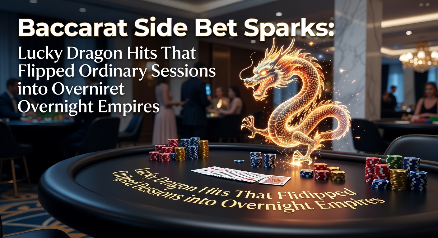 A vibrant baccarat table illuminated under casino lights, with chips stacked high near the Lucky Dragon side bet area, capturing the moment of a massive payout