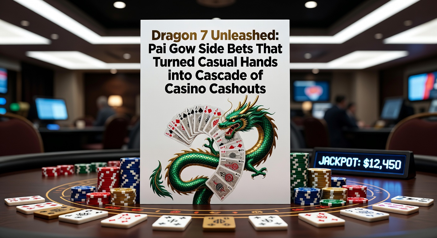 Close-up of a Pai Gow Poker layout featuring the Dragon 7 side bet circle, surrounded by chips and a dealt straight flush hand triggering the payout