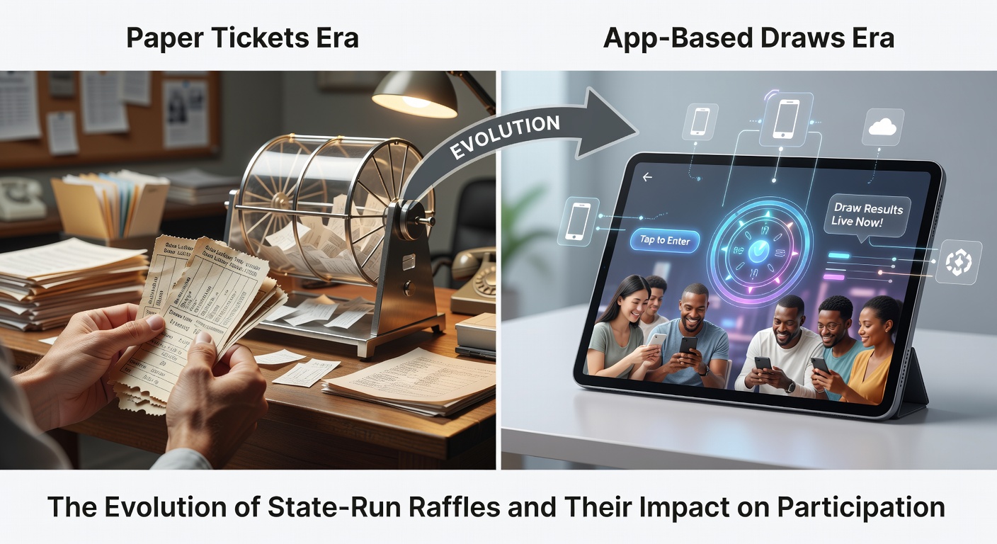 Diverse group of people using mobile phones to participate in state lottery draws, illustrating demographic shifts in app-based raffles