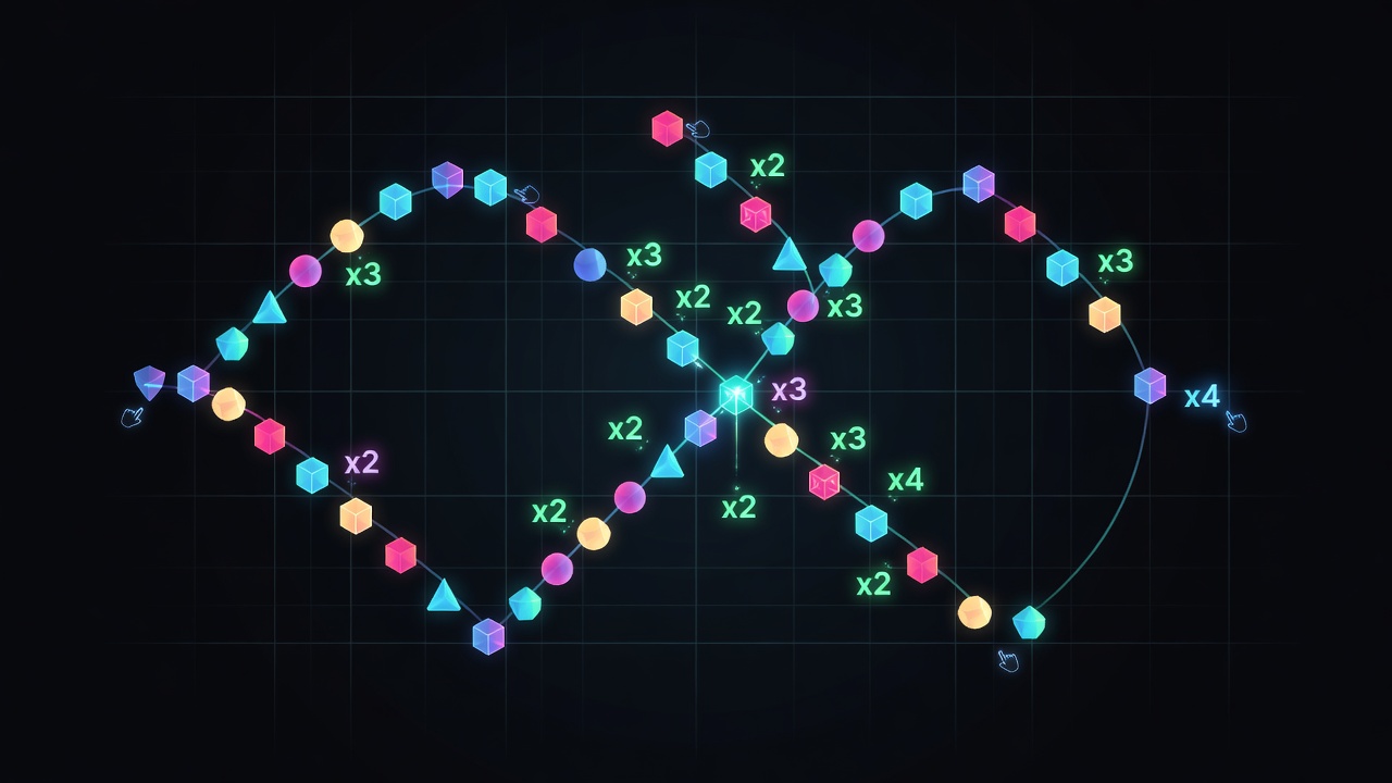Screenshot of cascading symbols in a cluster slot with increasing multipliers displayed during chain reactions