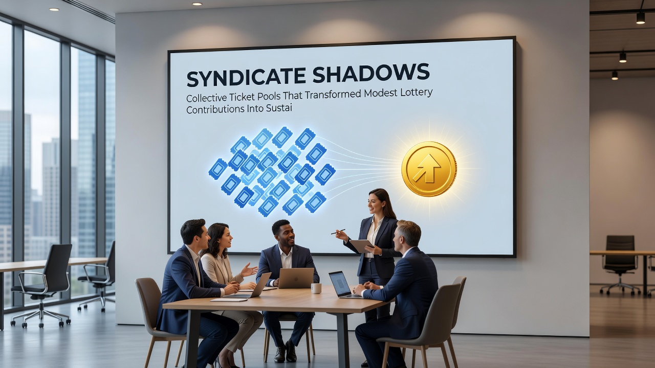Spreadsheet and ticket stubs showing syndicate contribution tracking and prize distributions